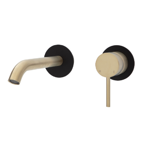 Fienza Kaya D228104UBB Basin/Bath Wall Mixer 160 Dress Kit Round Plate Urban Brass & Matte Black - Special Order