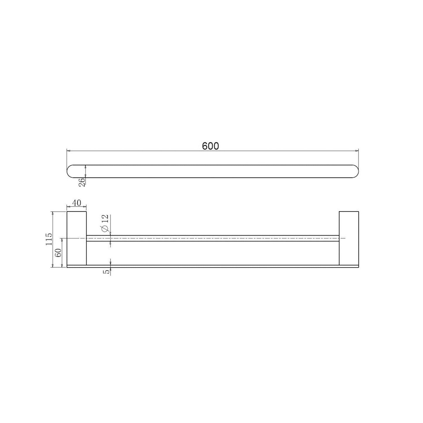Nero Bianca Double Towel Rail - Brushed Nickel