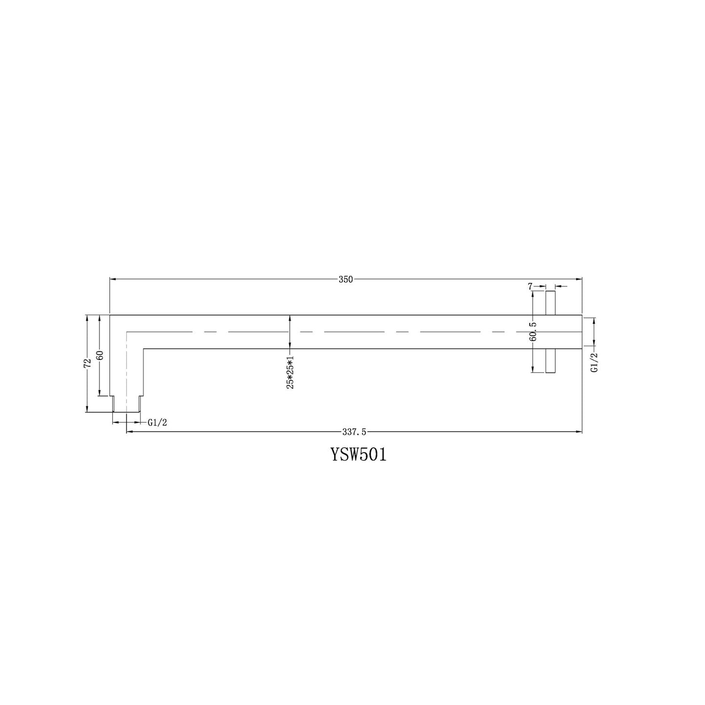 Nero NR501GM Square Wall Mounted Shower Arm - Gunmetal Grey