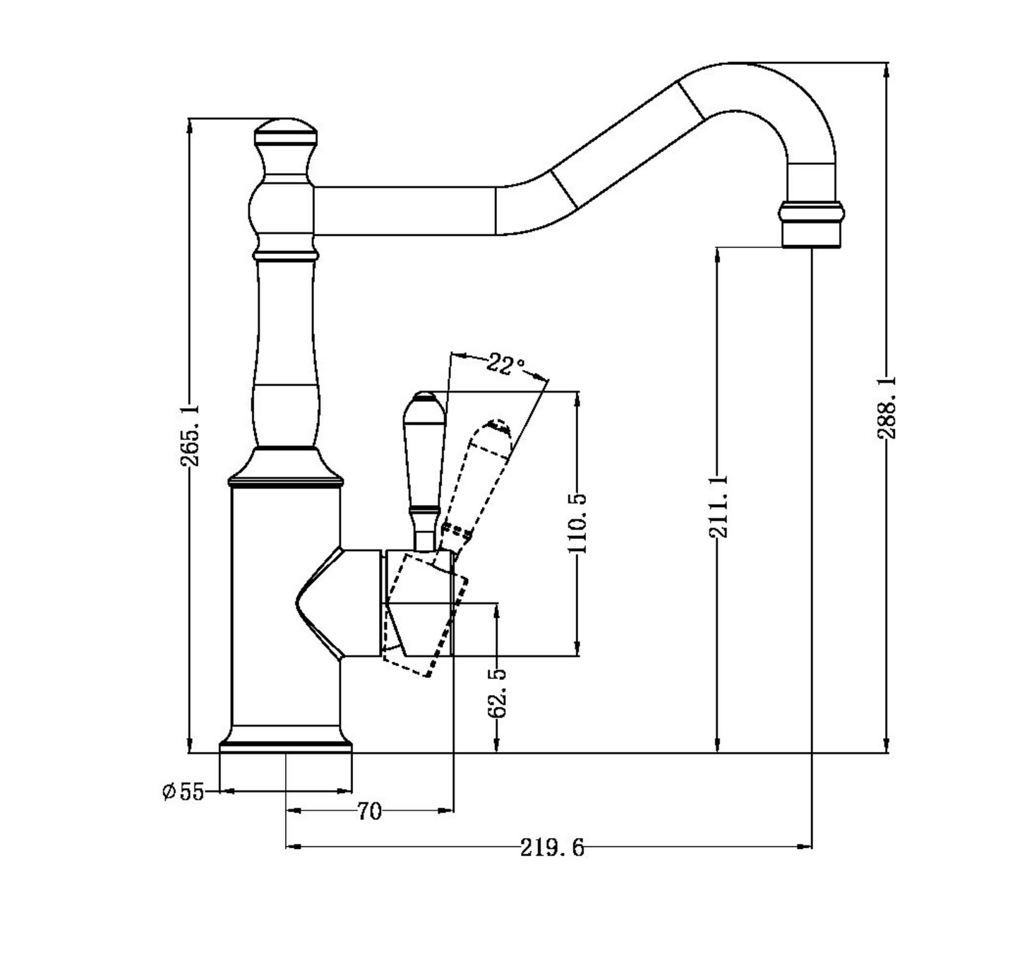 Nero York Kitchen Mixer Hook Spout - Matte Black