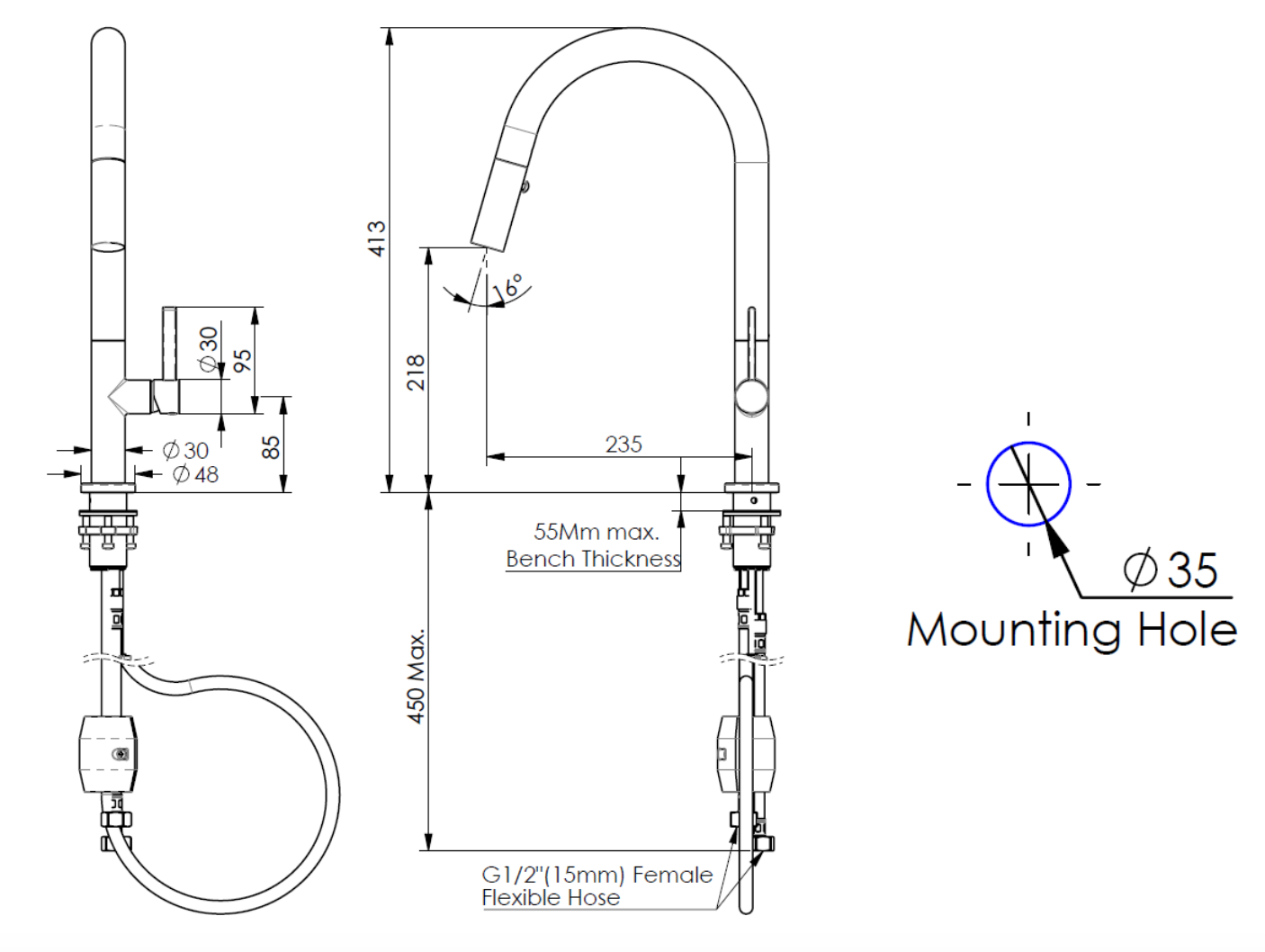 Greens Luxe Pull-Down Sink Mixer, PVD Gunmetal, LF1810254GM