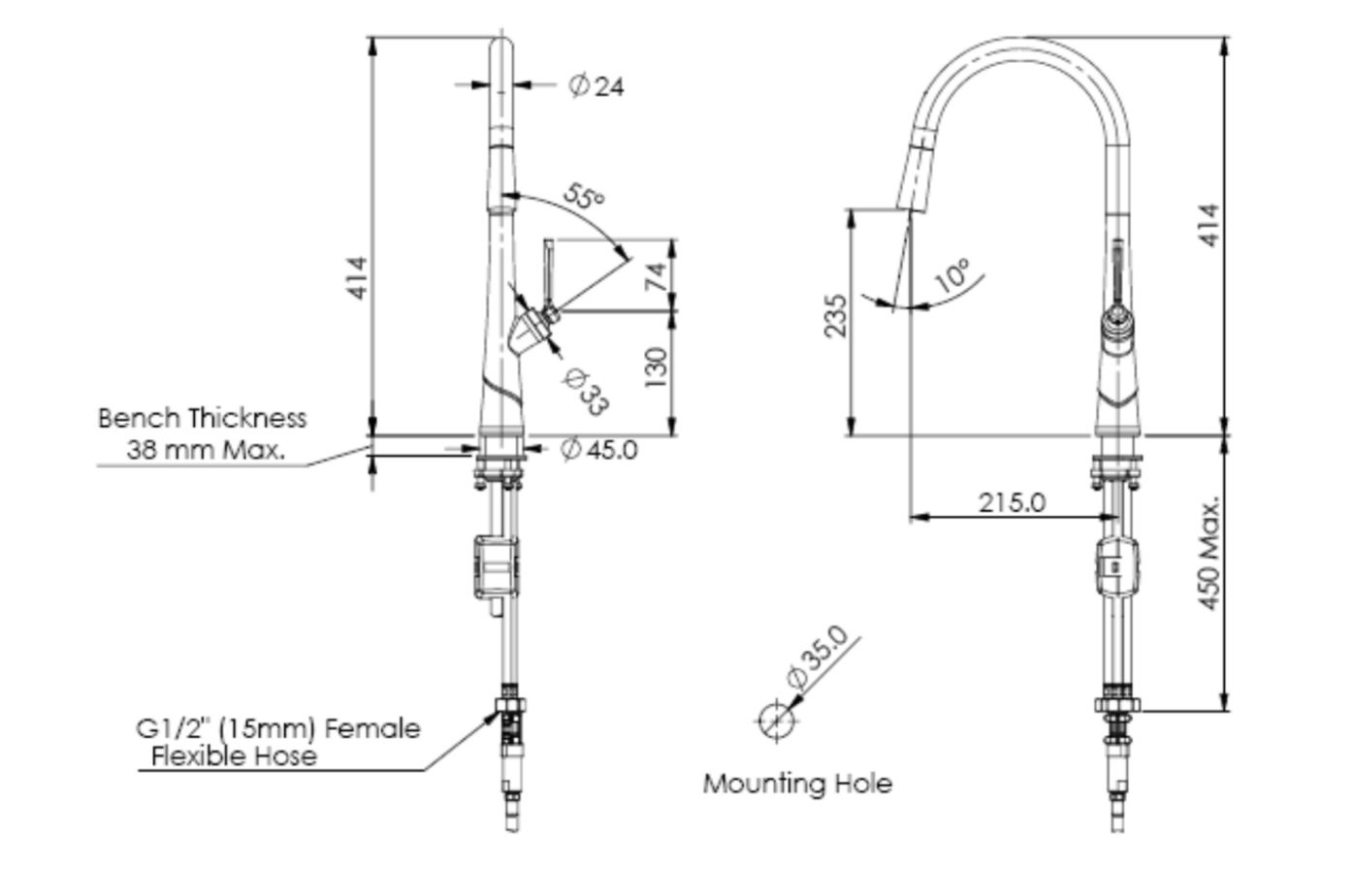 Greens Lustro Ii Pull-Down Sink Mixer, PVD Brushed Brass, LF1950254BB