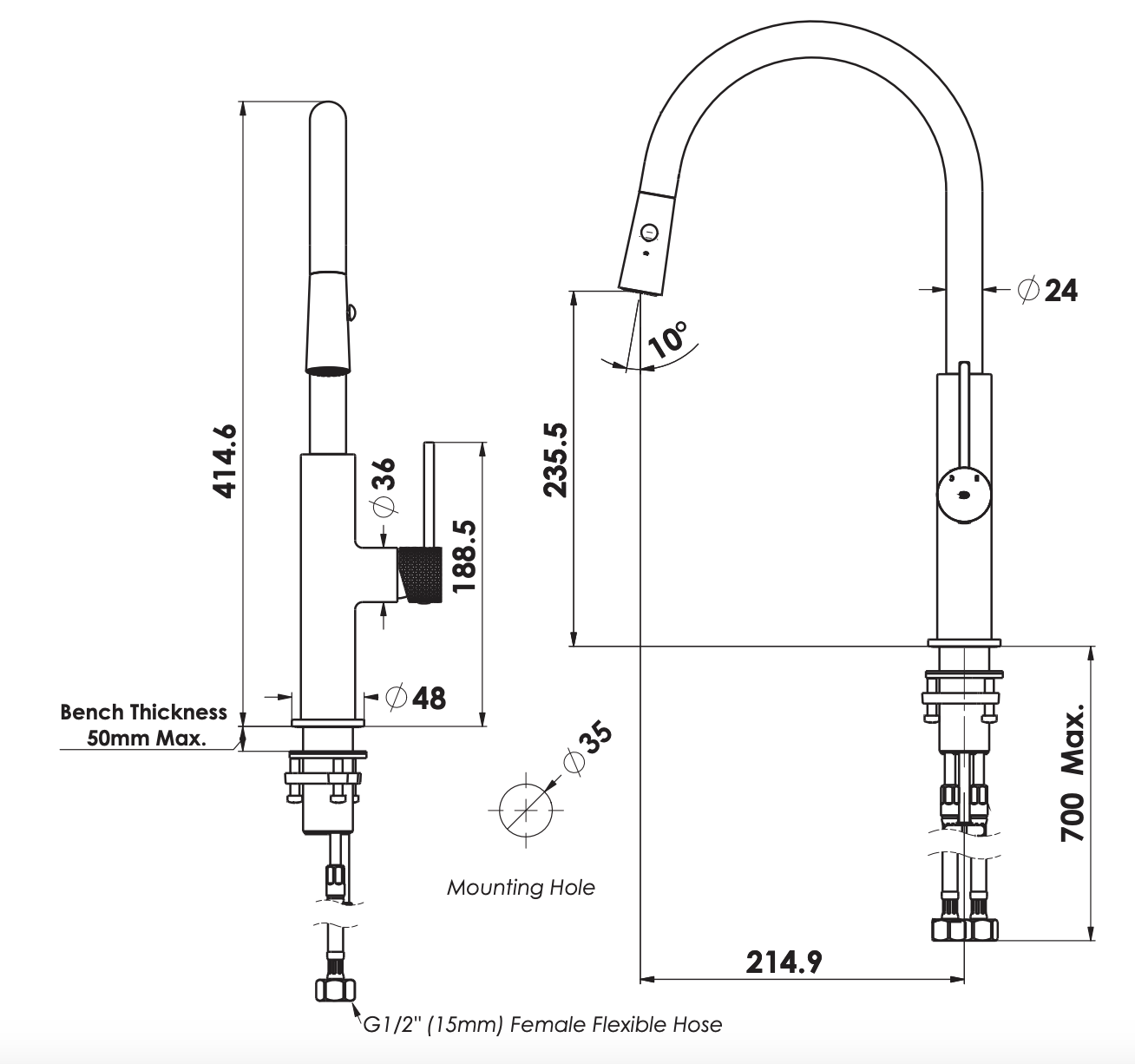 Greens Maci Pull Down Sink Mixer, PVD Brushed Nickel, LF21202542BN