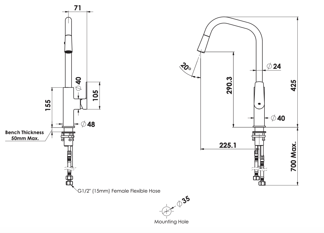 Greens Novi Sink Mixer Pull-Down, PVD Gunmetal, LF24203542GM