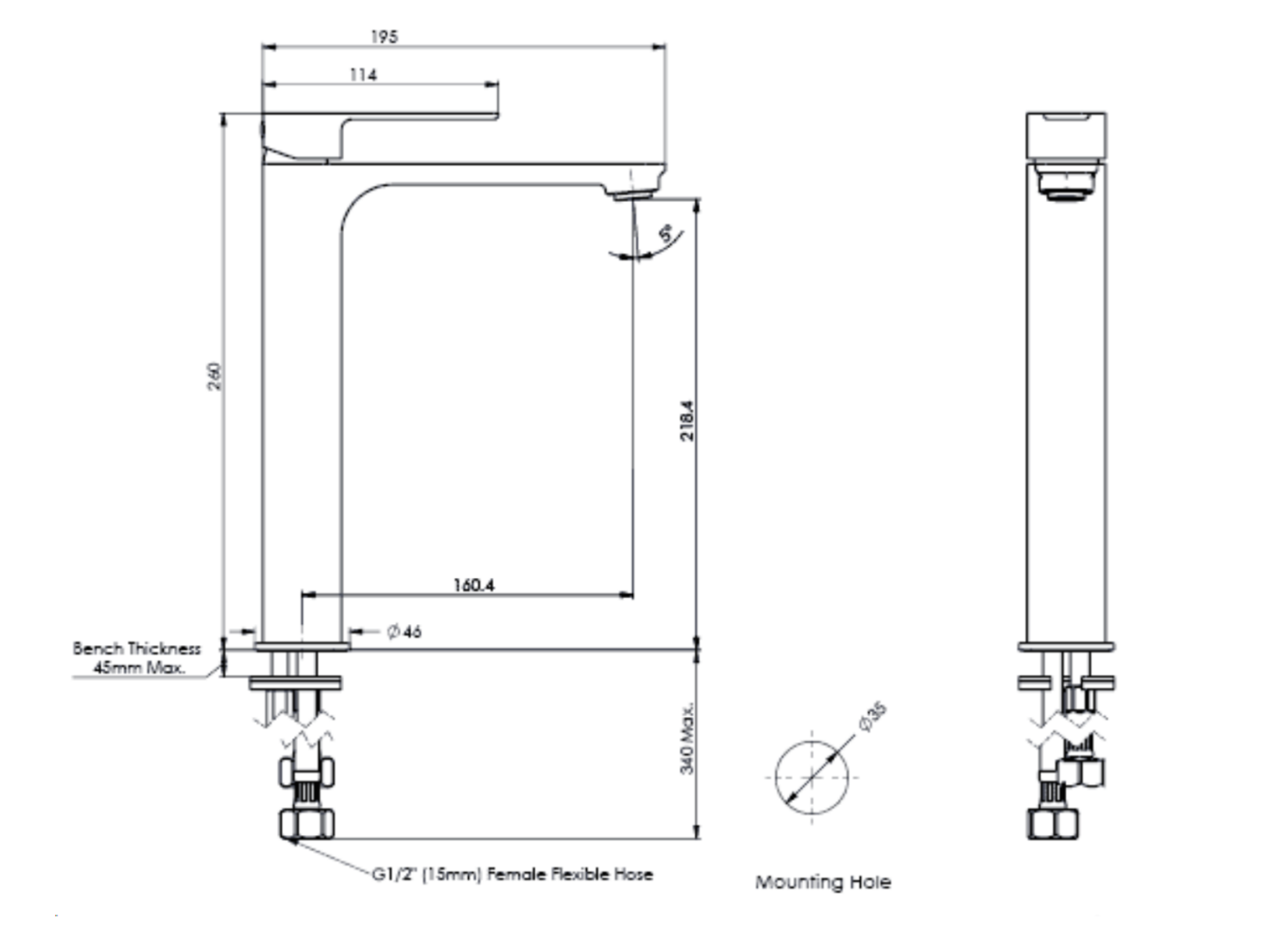 Greens Astro Ii Tower Basin Mixer, Chrome, LF251385CP