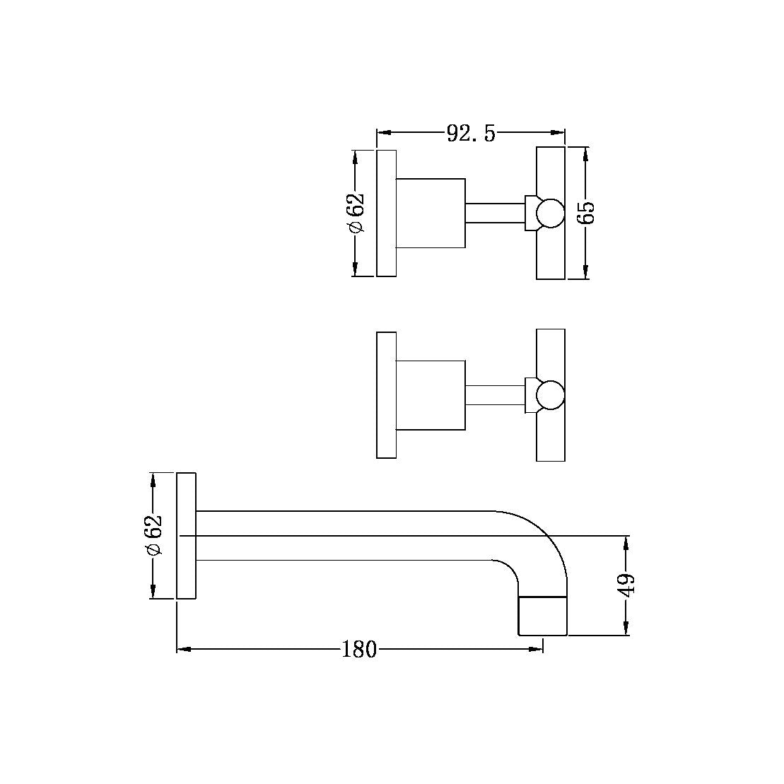 Nero X Plus Wall Basin Set Fixed Spout - Brushed Gold