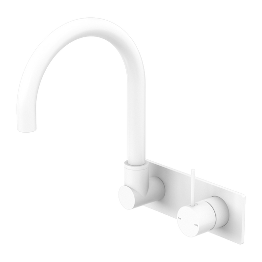 Nero NR221910PMW Mecca Wall Basin/Bath Mixer Swivel Spout Handle Up - Matte White