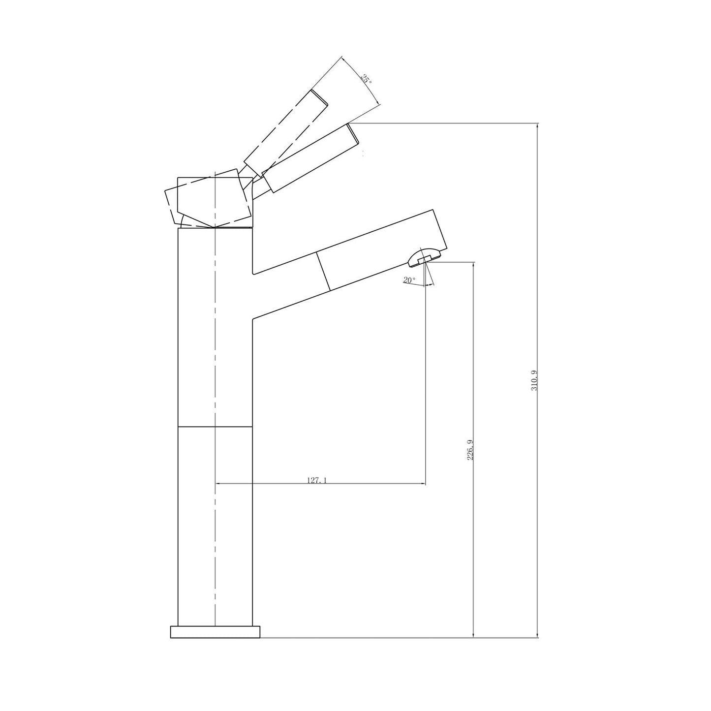 Nero NR250801aCH Dolce Angle Spout Tall Basin Mixer - Chrome