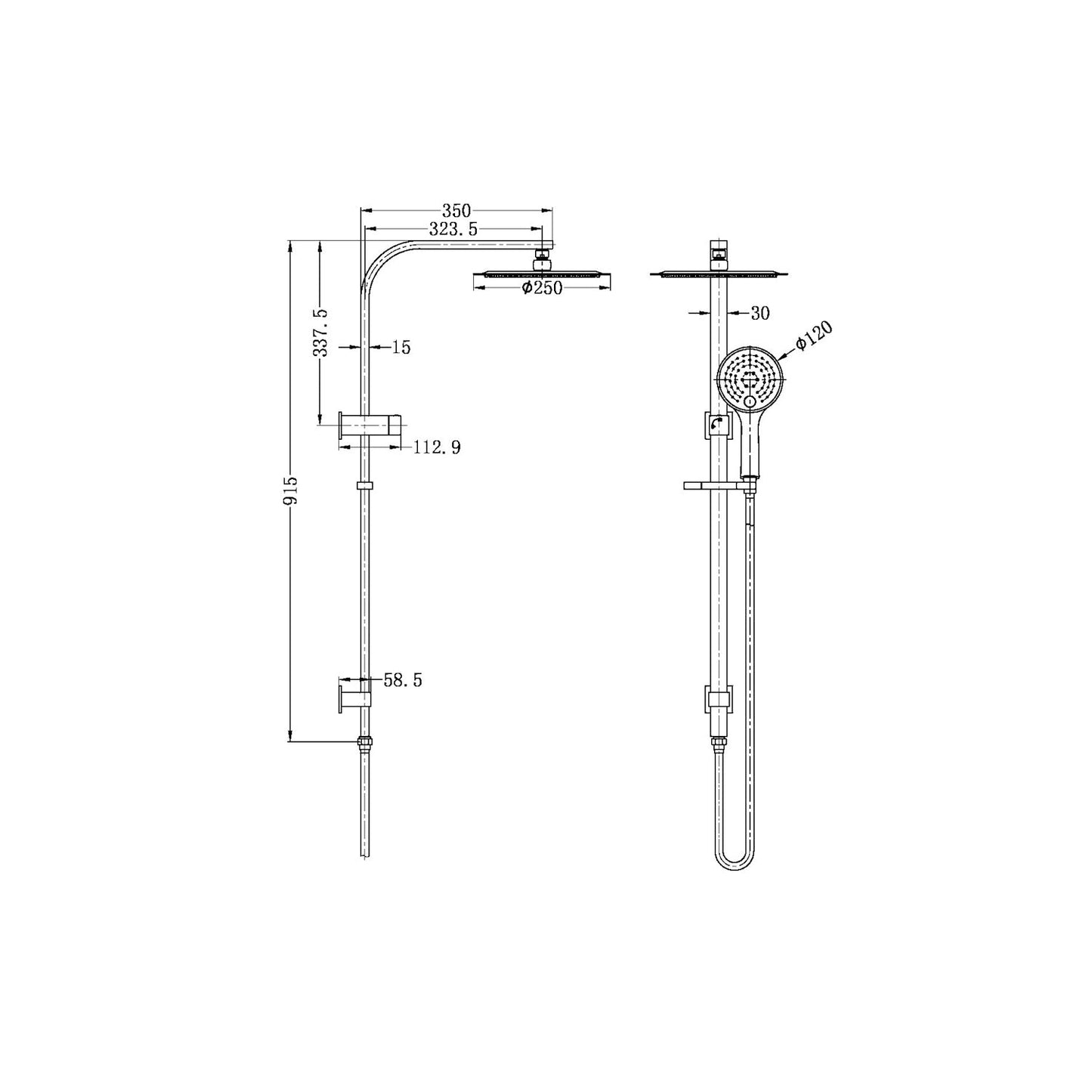 Nero NR250805cBN Bianca Round Combination Shower 250mm - Brushed Nickel