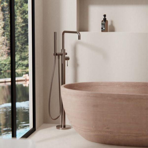 Nero NR251903ABZ Opal Freestanding Bath Mixer with Handshower - Brushed Bronze