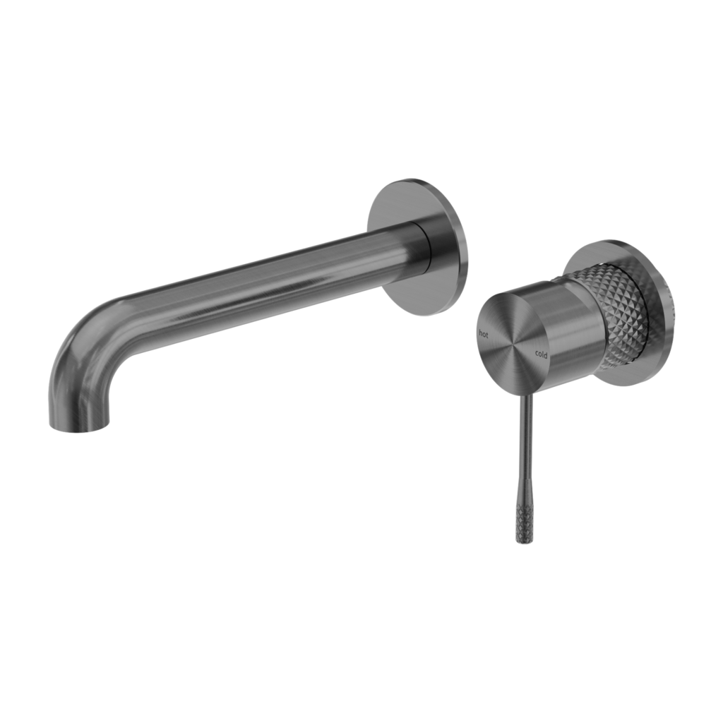 Nero NR251907bGR Opal Wall Basin / Bath Mixer Separate Back Plate - Graphite Gunmetal Grey