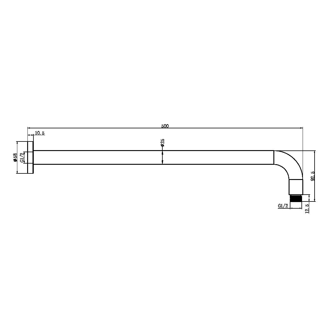 Nero Round Shower Arm 500mm - Gunmetal Grey