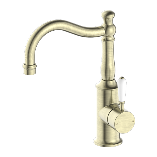 Nero York Basin Mixer Hook Spout - Aged Brass