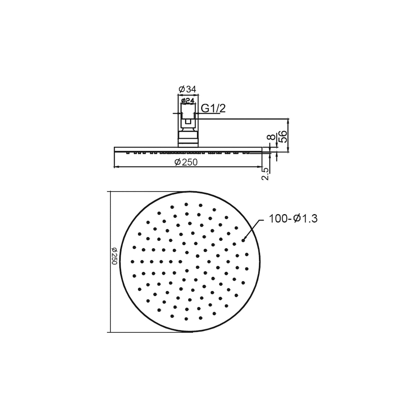 Nero Round Brass Shower Head 250mm-300mm - Chrome