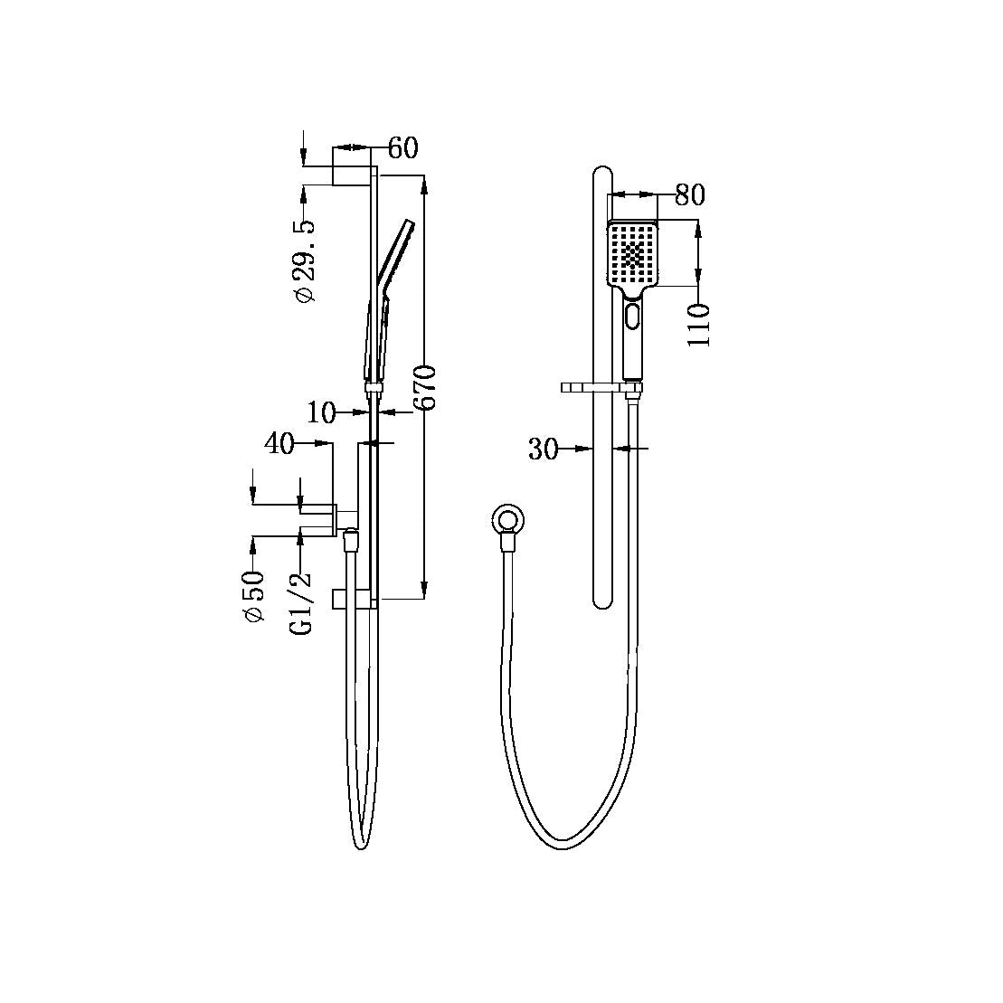 Nero NR30803GM Bianca Rail Shower - Gunmetal Grey
