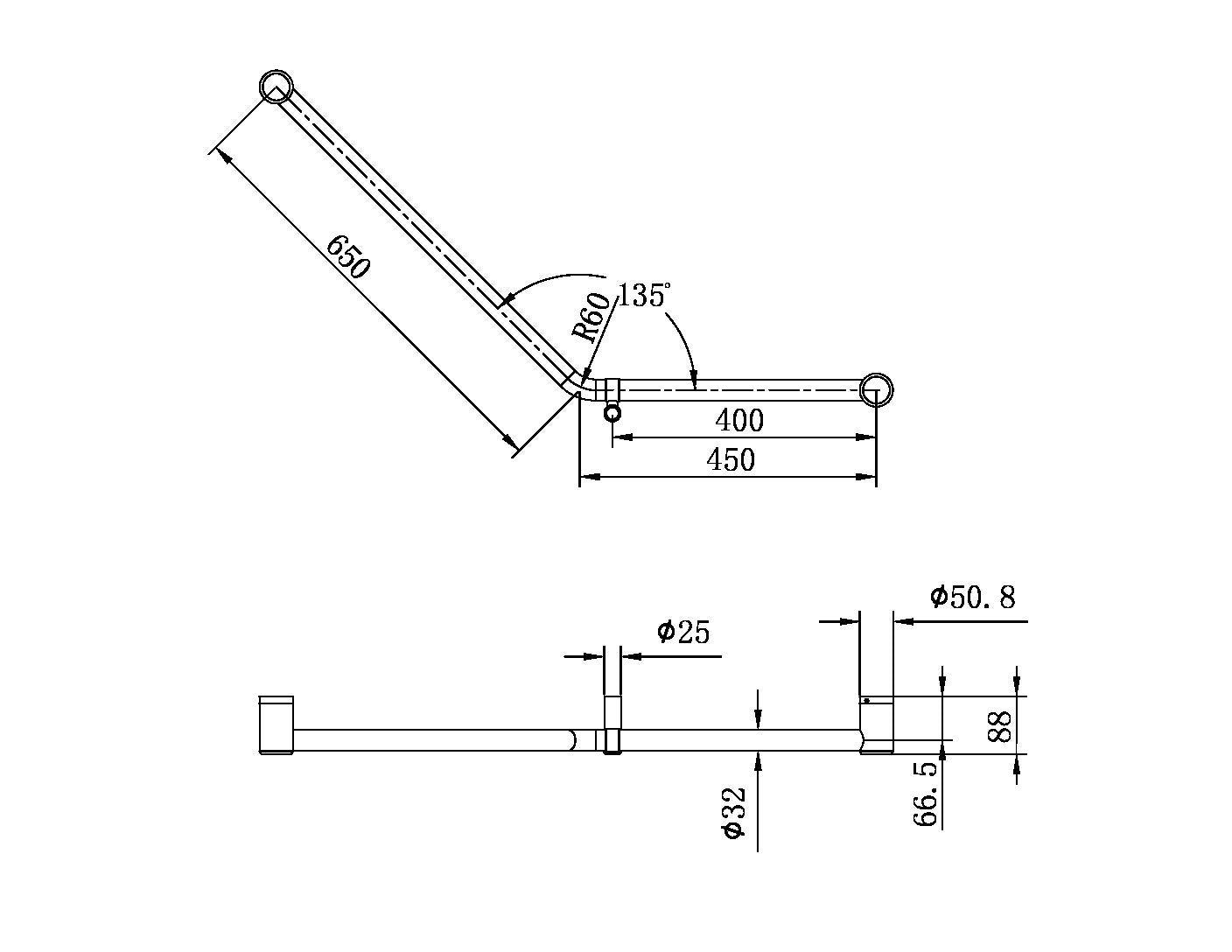 Nero NRCR3245DCH Mecca Care 32mm Ambulant 45 Degree Bent Tube Grab Rail - Chrome