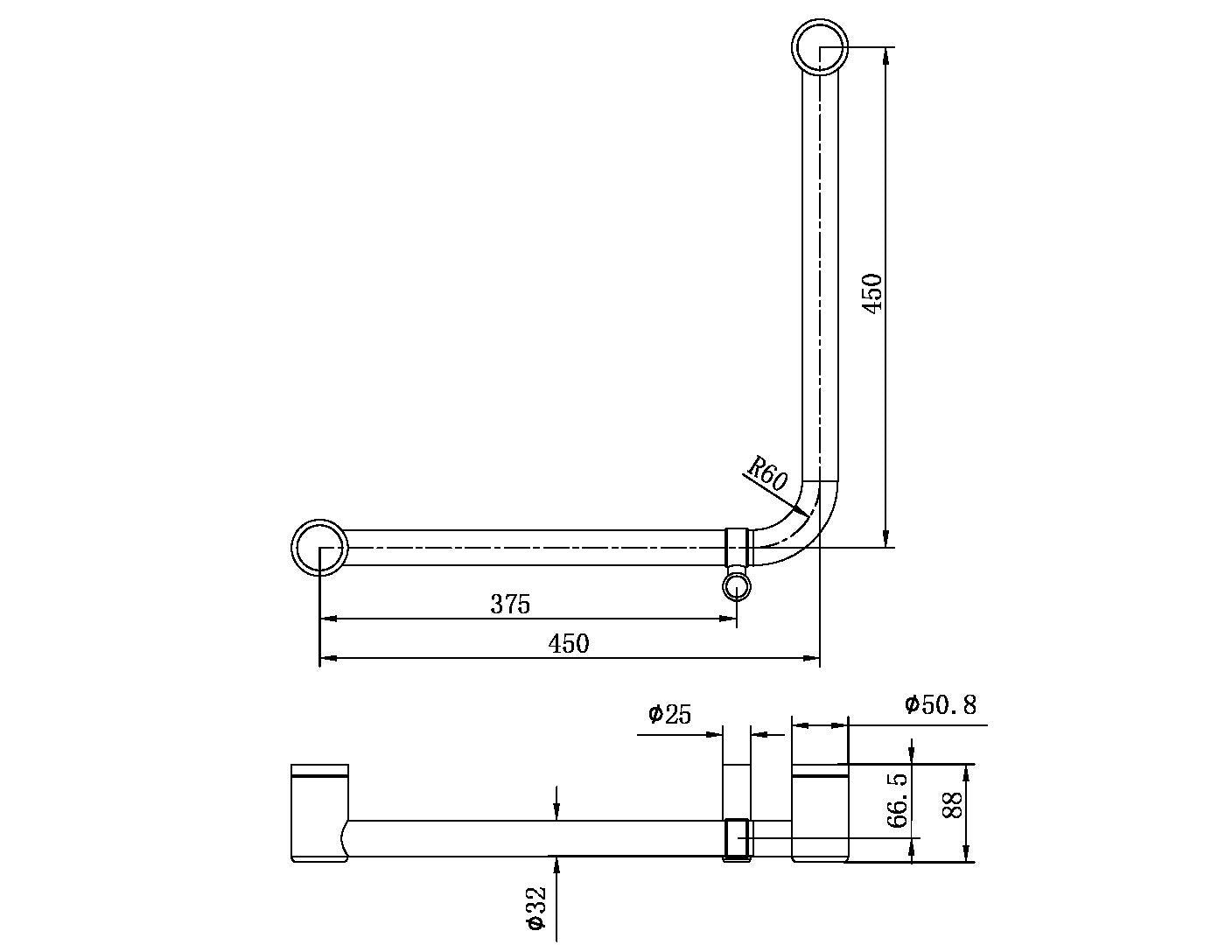 Nero NRCR3290DCH Mecca Care 32mm Ambulant 90 Degree Bent Tube Grab Rail - Chrome