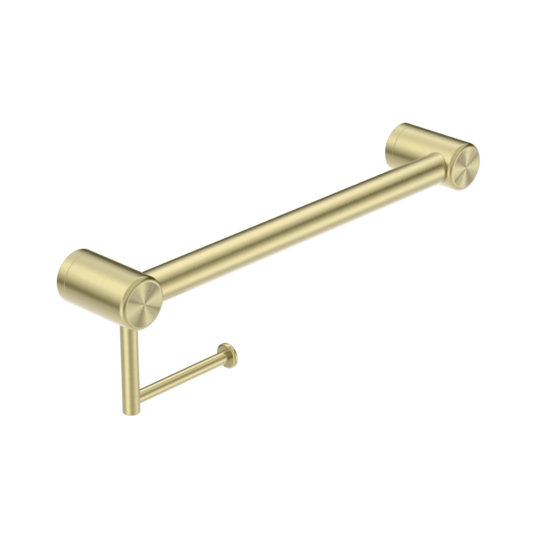 Nero NRCR3218ABG Mecca Care 32mm Grab Rail with Toilet Roll Holder - Brushed Gold