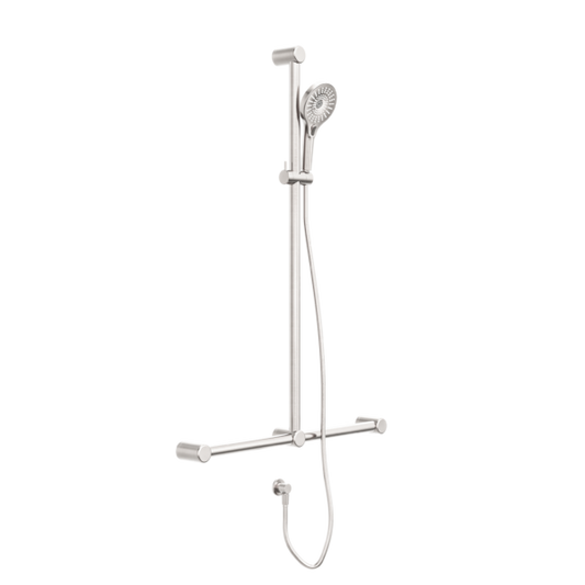 Nero NRCS006BN Mecca Care 32mm T Bar Grab Rail and Adjustable Shower Set - Brushed Nickel