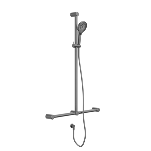 Nero NRCS006GM Mecca Care 32mm T Bar Grab Rail and Adjustable Shower Set - Gunmetal