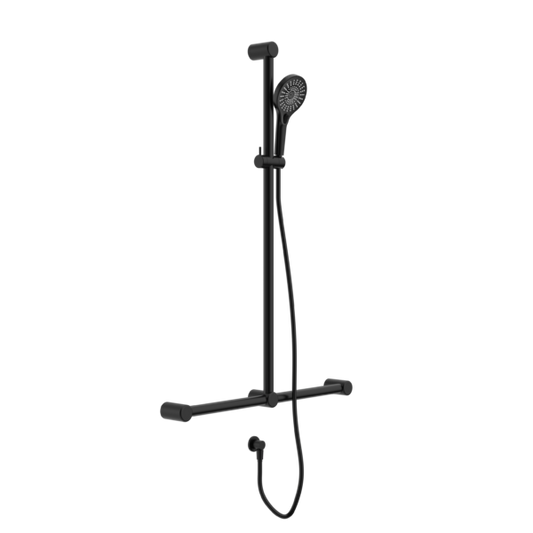 Nero NRCS006MB Mecca Care 32mm T Bar Grab Rail and Adjustable Shower Set - Matte Black