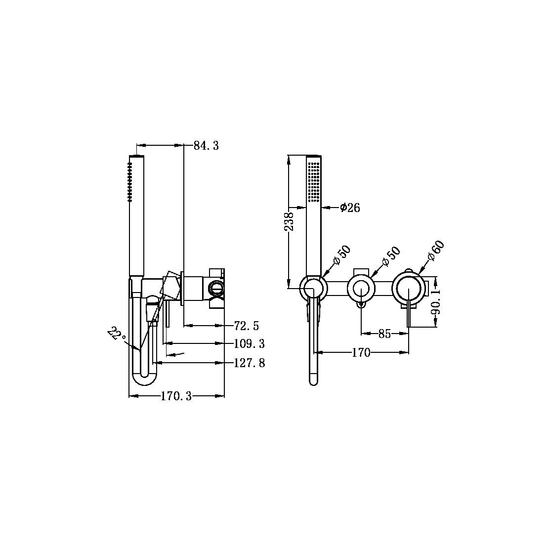 Nero NR221912FMB Mecca Shower Mixer Diverter System (Separate Back Plate) - Matte Black