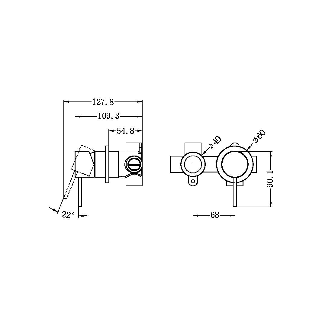 Nero NR221911uGM Mecca Shower Mixer with Horizontal 2 Way Divertor - Gunmetal