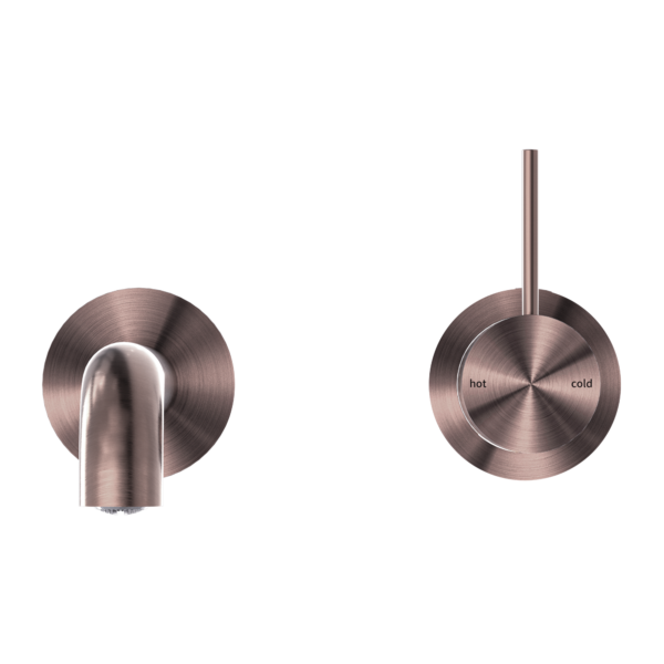 Nero Mecca Wall Mixer Set Basin / Bath (Separate Backplates) Handle Up - Brushed Bronze