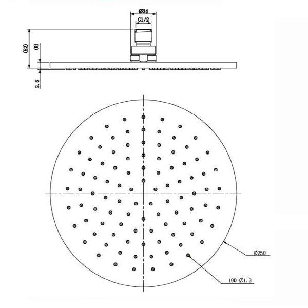 Nero ROA1001RG Round Brass Shower Head 250mm - Rose Gold