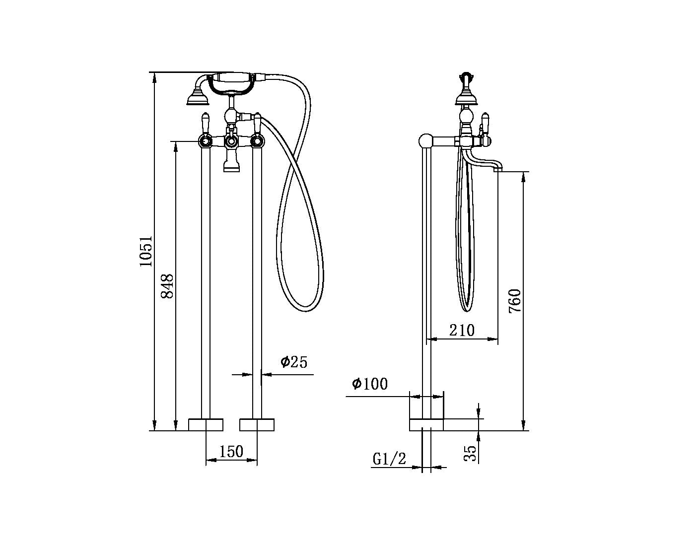 Nero York Freestanding Bath Set With Hand Shower - Chrome