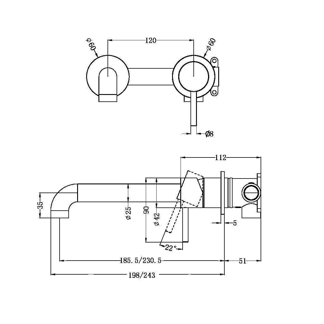 Nero ZEN SS316L Wall Basin/Bath Mixer Separate Back Plate - Brushed Nickel