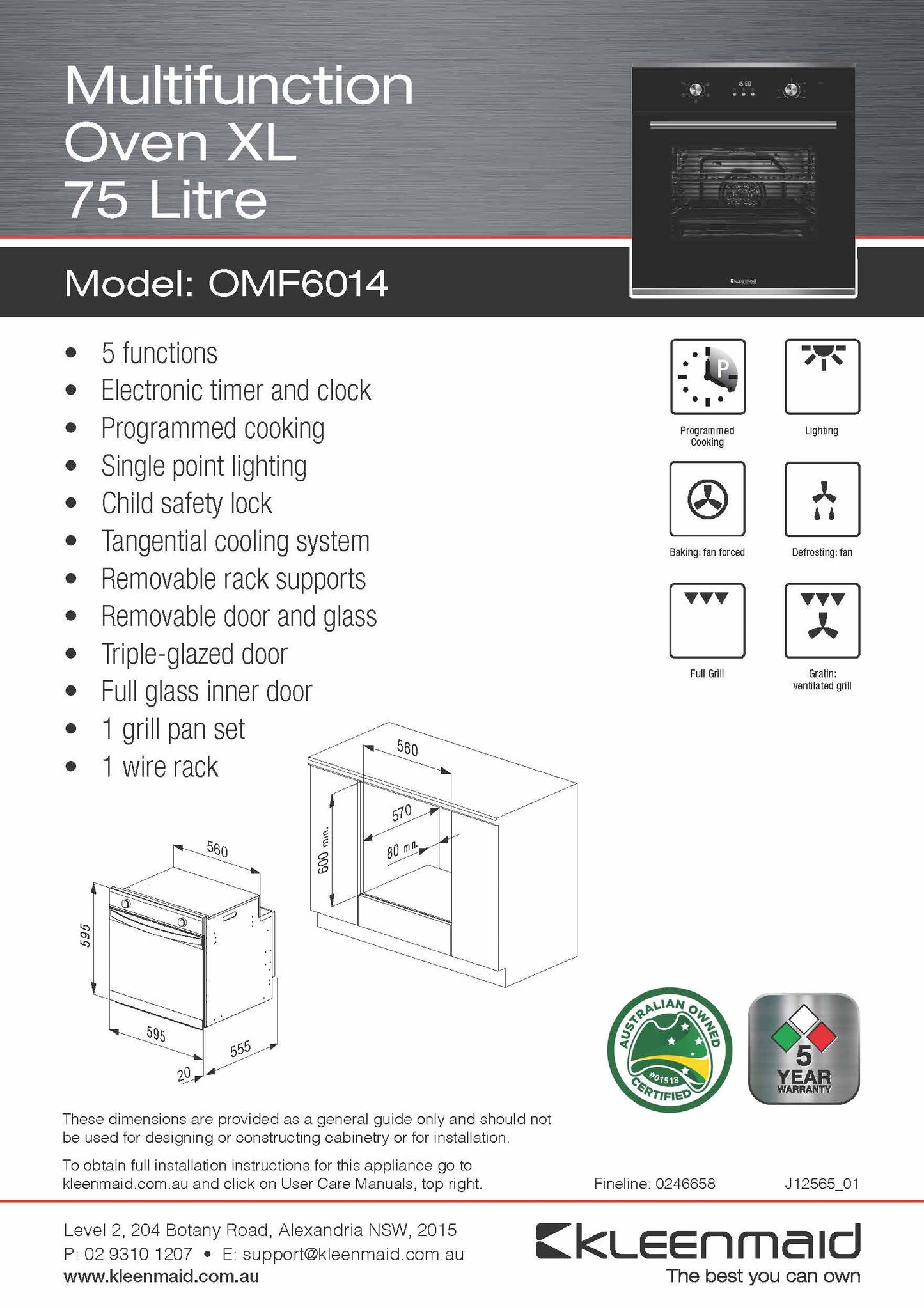 Kleenmaid OMF6014 60cm Multifunction Oven
