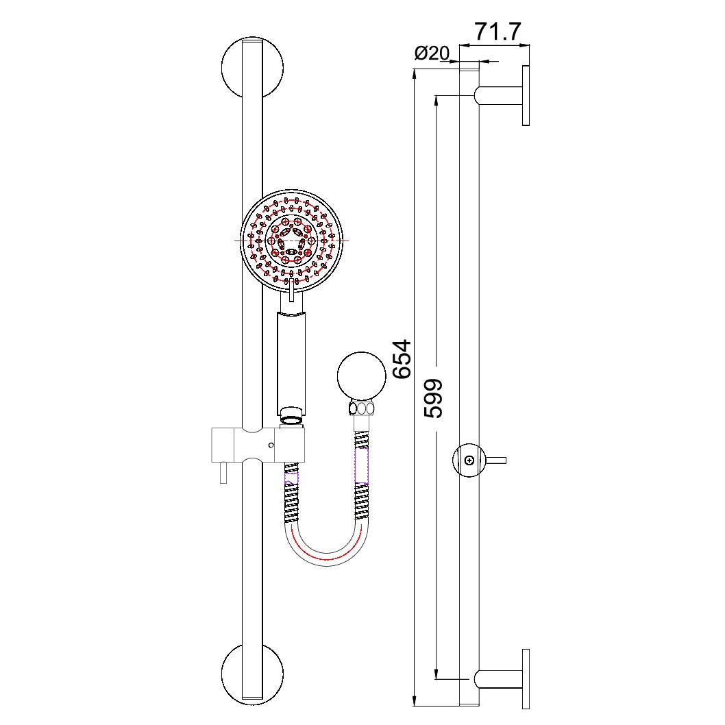 Nero NR318CH Round 3 Function Shower on Rail - Chrome