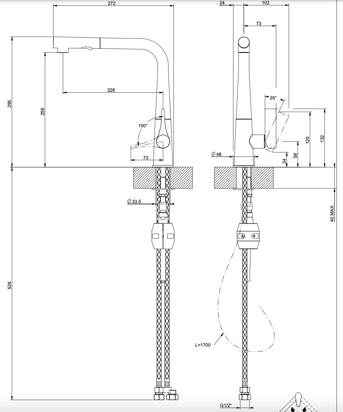 Gessi 17177BN Emporio Proton Kitchen Mixer Tap with Pull Out Dual Function Spray