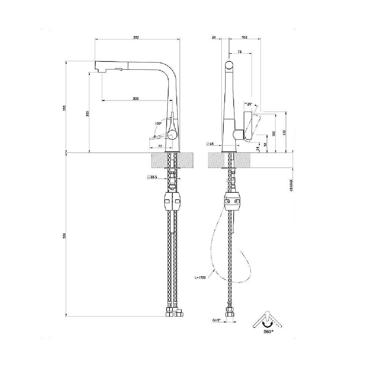 Gessi 17177 Emporio Proton Kitchen Mixer Tap with Pull Out Dual Function Spray