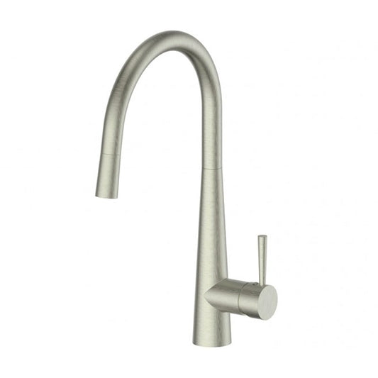 Greens Galiano 17520311 Gooseneck Pull Down Sink Mixer with Spray - Brushed Nickel