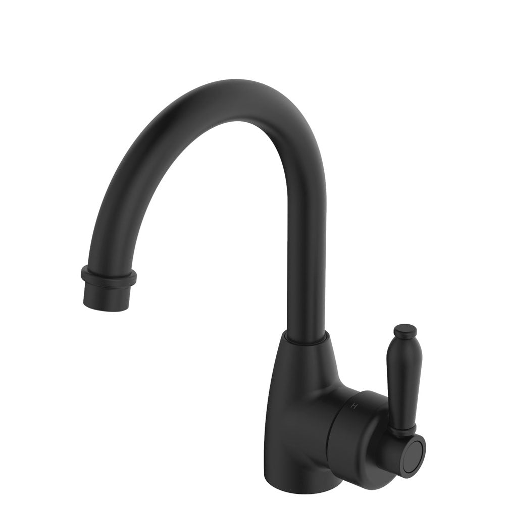 Fienza Eleanor 202104BL Gooseneck Matte Black Mixer with Matte Black Handle