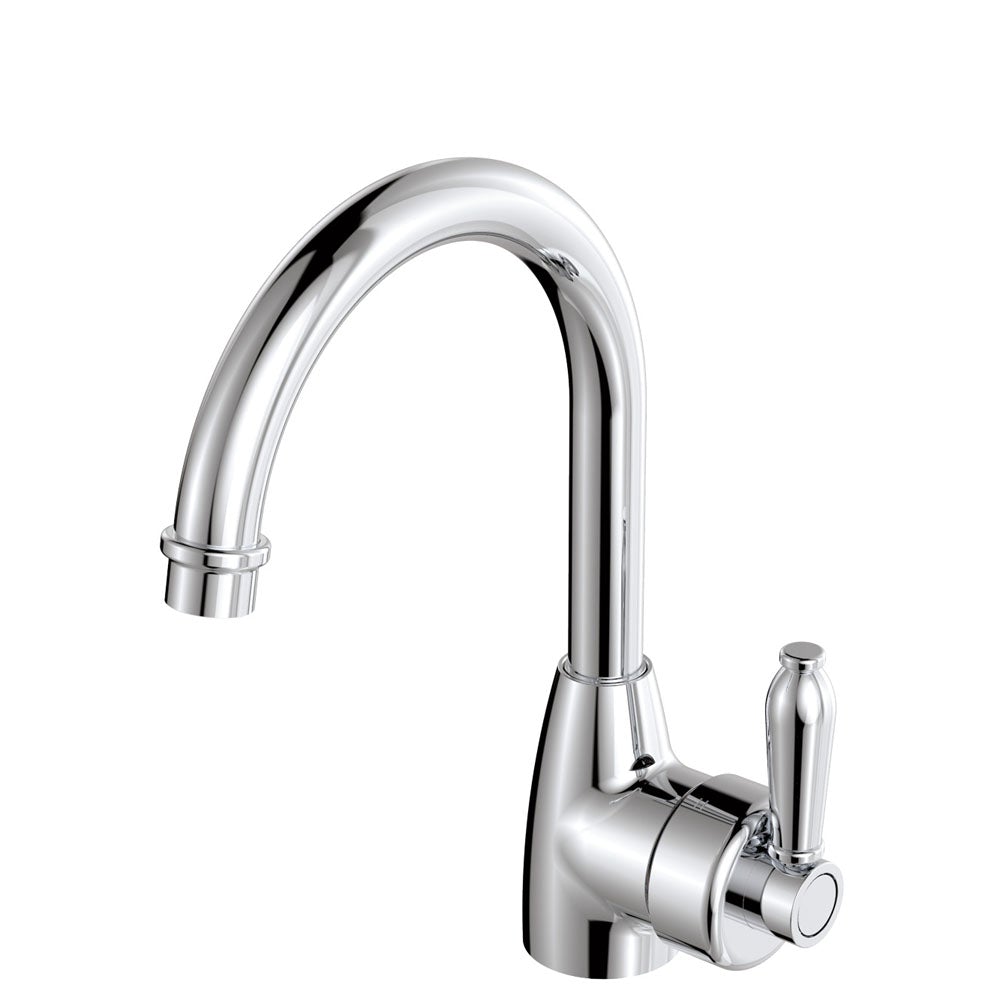 Fienza Eleanor 202104CC Chrome Gooseneck Mixer with White Chrome Handle