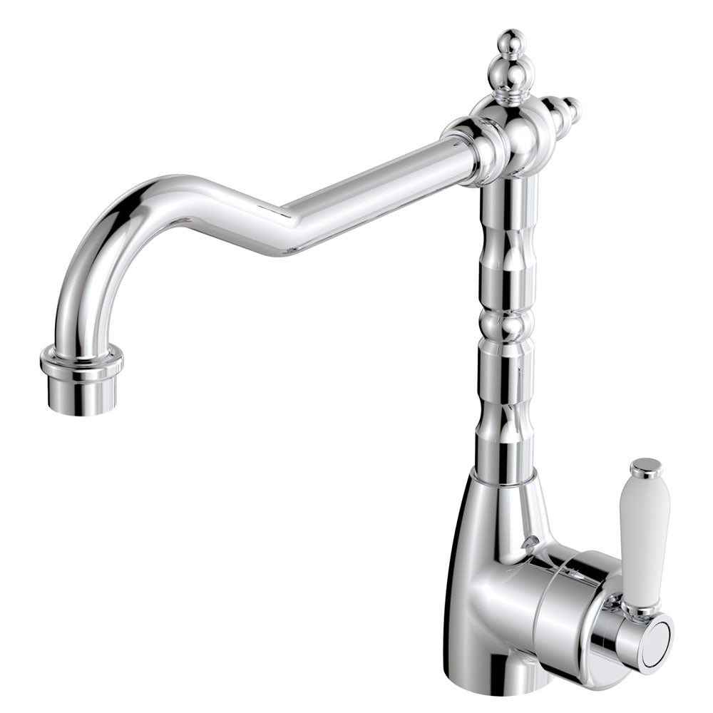 Fienza Eleanor 202105 Shepherds Crook Chrome Sink Mixer with White Ceramic Handle