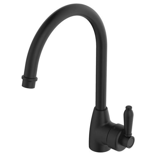 Fienza Eleanor 202109BL Matte Black Gooseneck Mixer with White Matte Black Handle