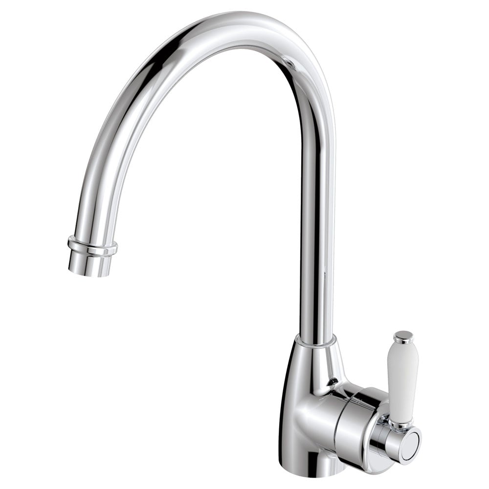 Fienza Eleanor 202109 Chrome Gooseneck Mixer with White Ceramic Handle