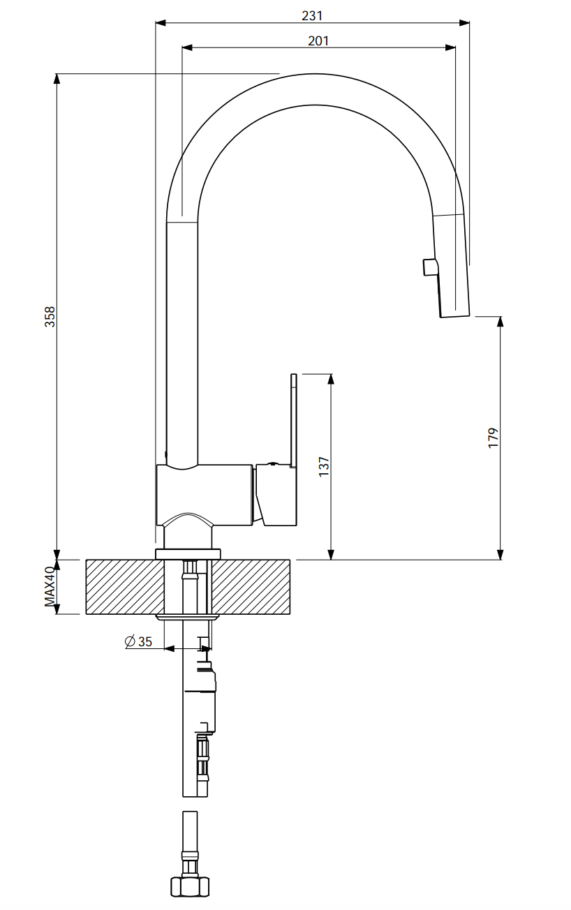 Armando Vicario 400544 Mix 15D Kitchen Mixer with Pull-Out Tap