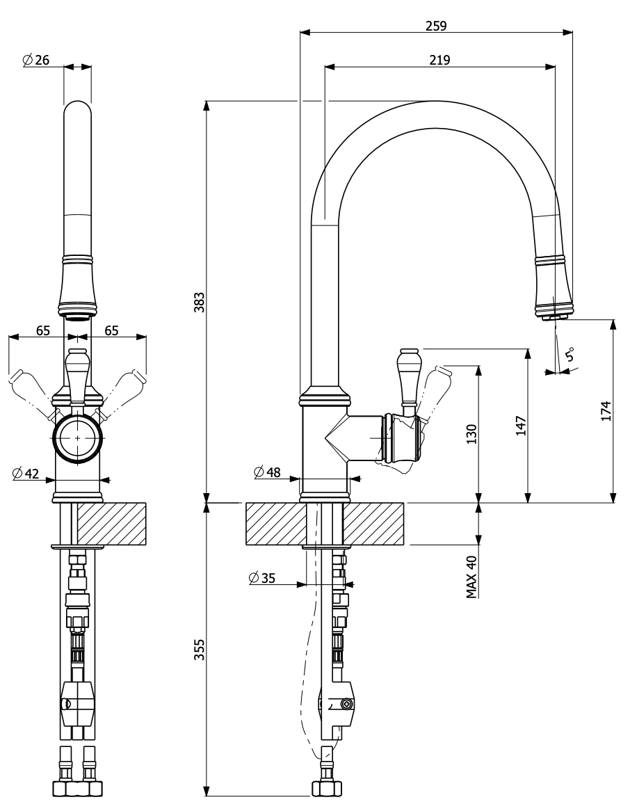 Armando Vicario 400674 Provincial Kitchen Mixer Tap with Pull Out