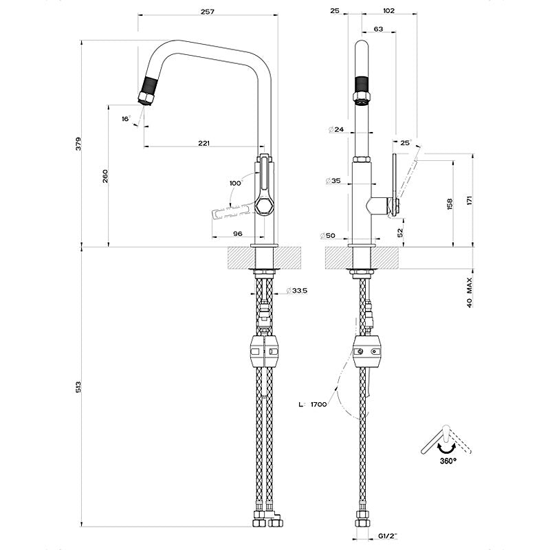 Gessi 60053BN Officine Pull Out Kitchen Mixer Tap