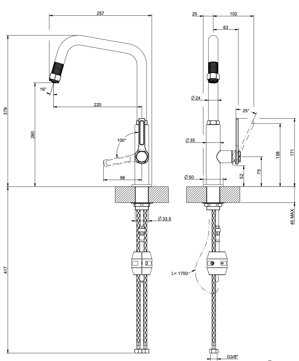 Gessi 60053 Officine Pull Out Kitchen Mixer Tap