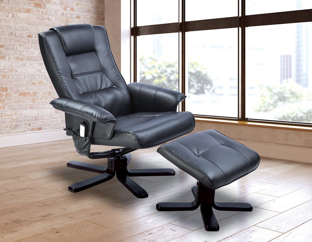 PU Leather Massage Chair Recliner Ottoman Lounge Remote