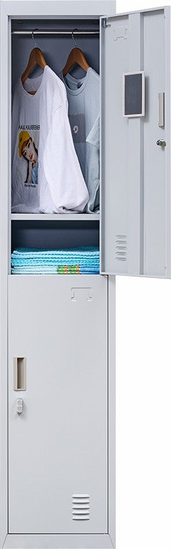 Padlock-operated lock 2-Door Vertical Locker for Office Gym Shed School Home Storage Grey