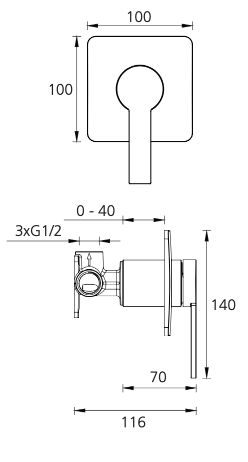 Oliveri BA120516MB Barcelona Matte Black Wall Mixer