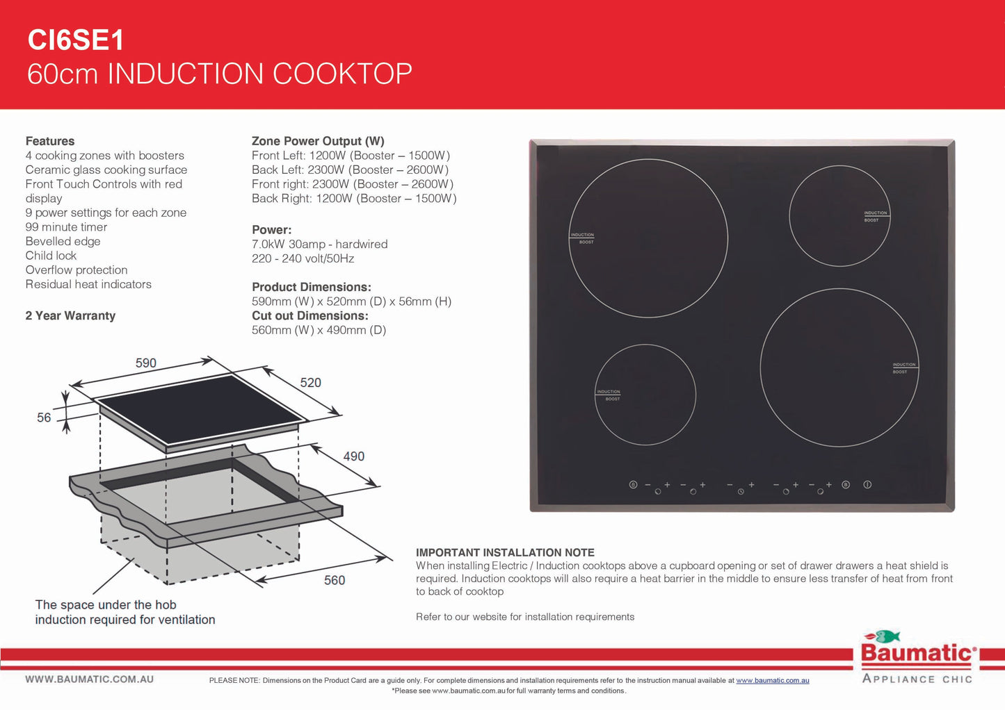 Baumatic B-CI6SE1 60cm Induction Cooktop