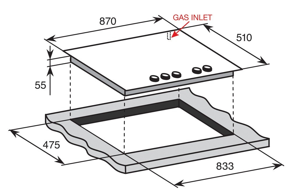 Baumatic BSGH95 Italian Made 5 Burner Gas on Glass Cooktop